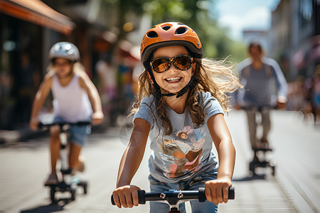 运动骑行素材快乐的骑行孩子背景