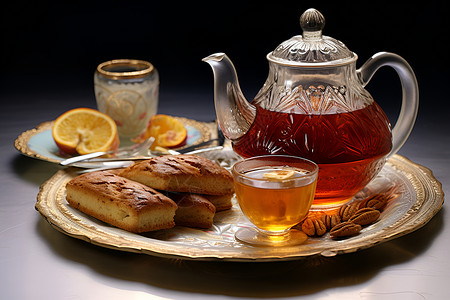 一壶茶和甜点背景图片