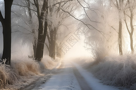 小路间学生妹雪中林间的小路背景