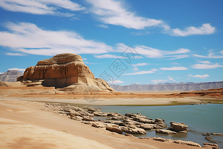 大漠蓝天水岸石巨背景图片