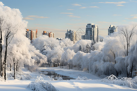 冬日的城市美景背景图片