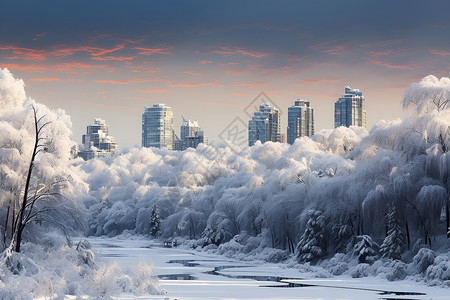 城市的冬季奇景背景图片