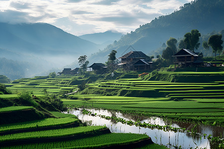 大自然的绿色稻田背景图片