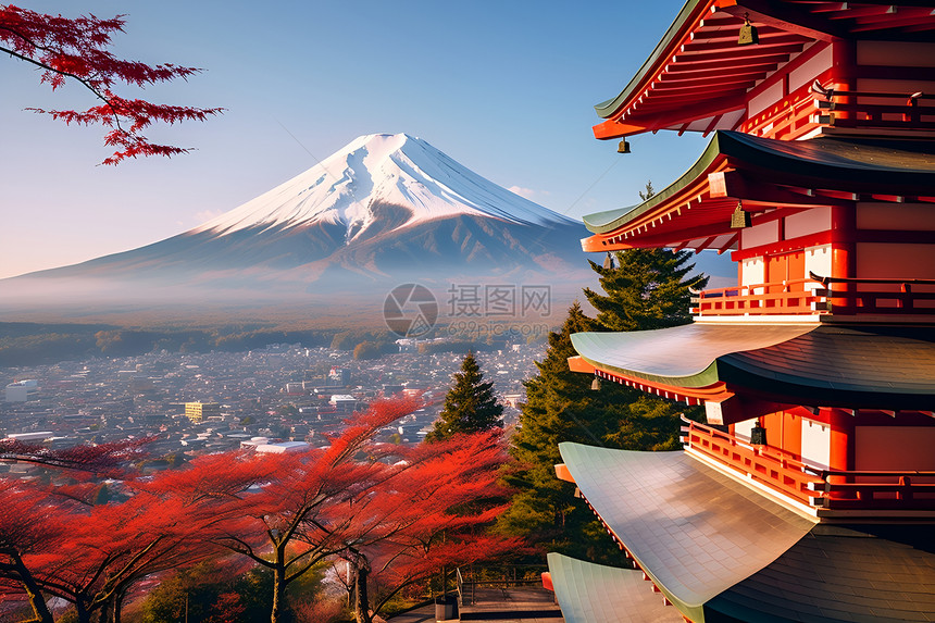 大山寺庙秋日景色图片