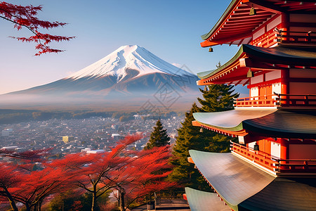 大山寺庙秋日景色背景图片