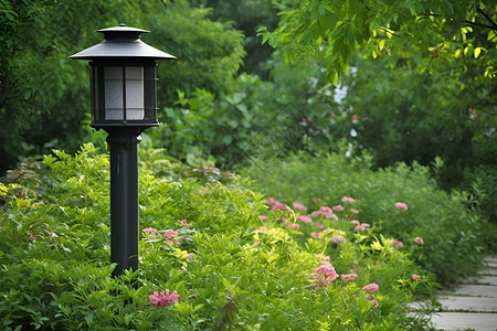 路灯杆花园中的园艺灯背景