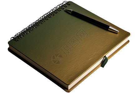 绿色笔记本上放着一支笔高清图片
