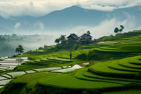 乡村的稻田背景图片