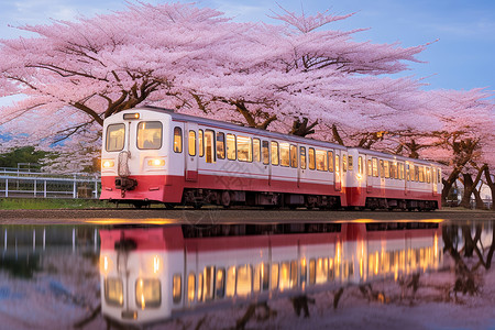 粉色樱花与火车背景图片