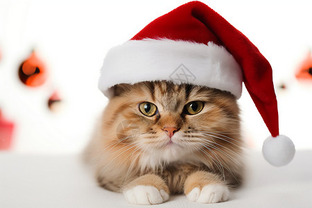 戴着圣诞帽的猫咪背景图片