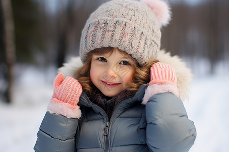 冬天帽子冬季户外开心的小女孩背景
