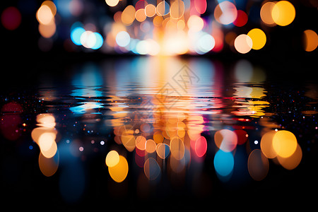城市水面上的灯光背景图片