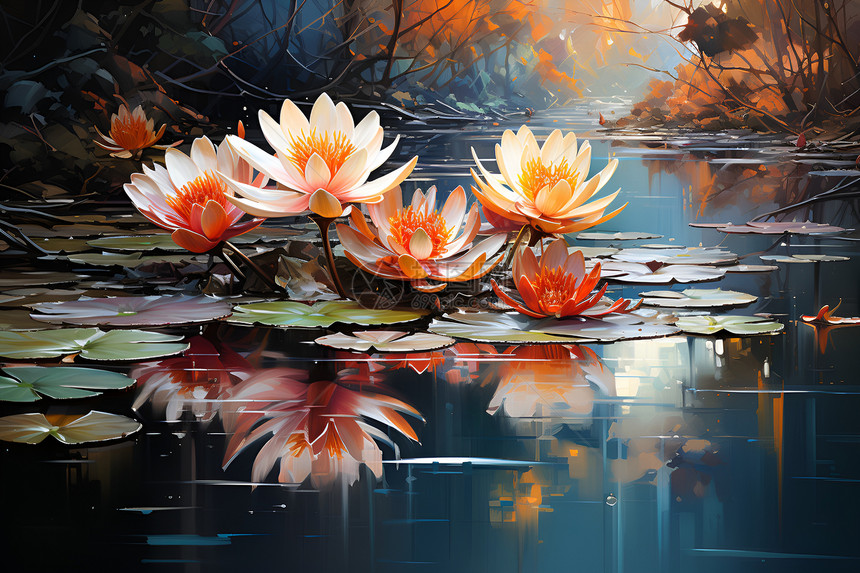 池塘中的美丽睡莲图片
