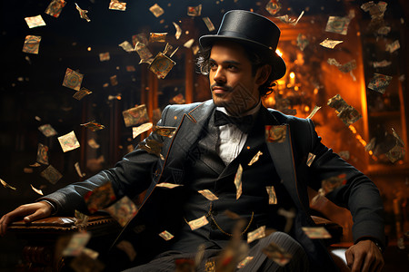 钞票中的魔术师男性背景图片