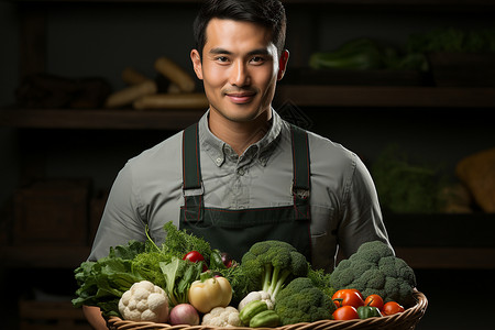 拿着新鲜蔬菜的男性背景图片