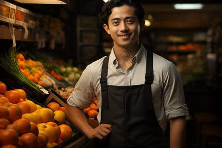 超市的英俊理货员背景图片