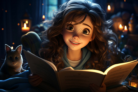 看书本的小女孩背景图片