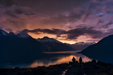 湖光夜色背景图片