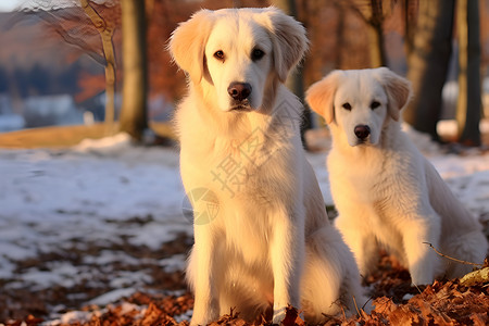 雪地公园里两只狗背景图片