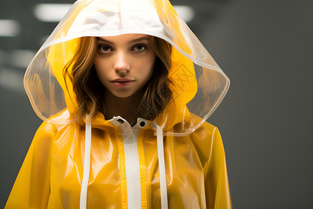 女子的黄色雨衣高清图片