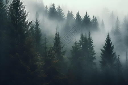 迷雾森林中的雾气背景图片