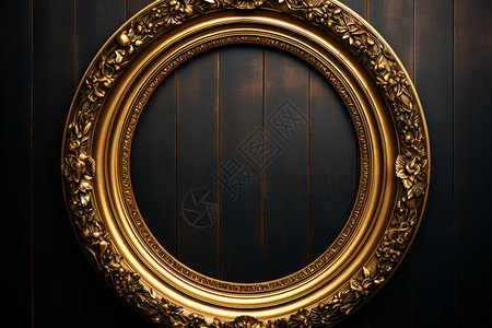 圆形相框木质墙上的镜子背景