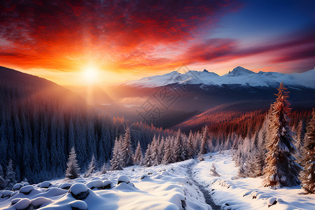 冬日山脉与雪景背景图片