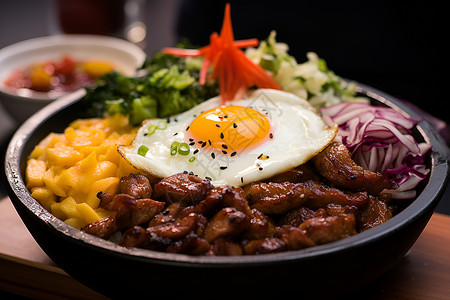 美味的韩式烤牛肉拌饭背景图片