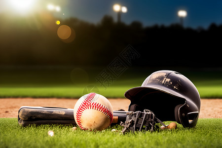 草地上的棒球装备背景图片