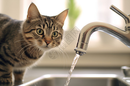 一只猫咪在水槽旁边高清图片