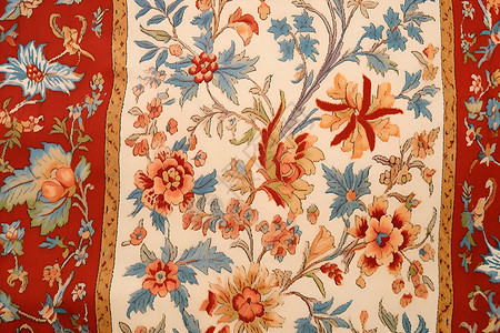 红、蓝色花卉设计的波斯地毯背景图片
