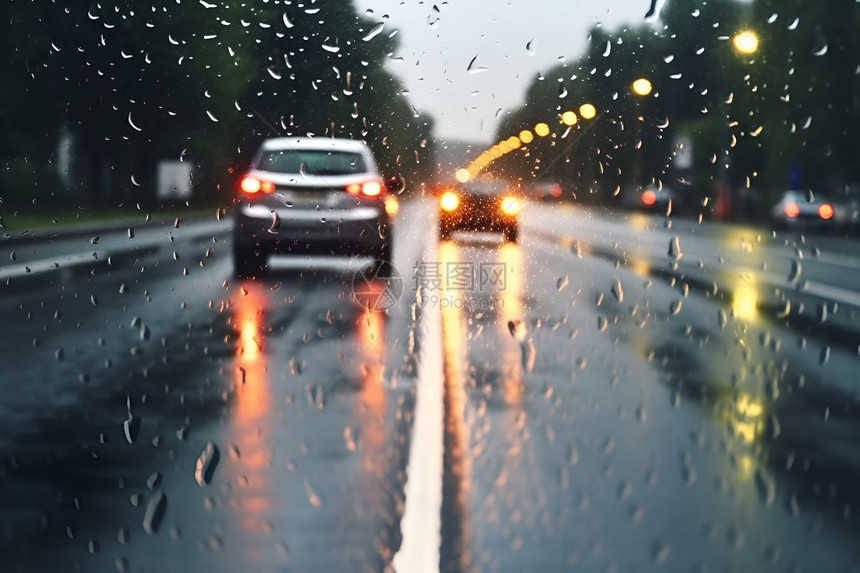 雨中行驶的汽车图片