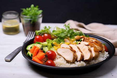 鸡肉拌饭鸡肉蔬菜拌饭背景