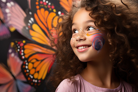 涂鸦素材儿童女孩脸上的涂鸦背景