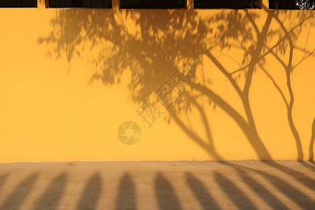 黄墙上树的影子背景图片
