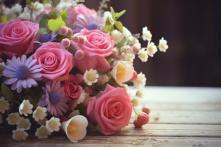 美丽浪漫的新鲜花束背景图片