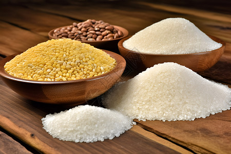 一餐桌上摆满丰盛的米饭和豆类背景图片