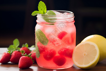 清凉夏日的柠檬草莓特饮背景图片