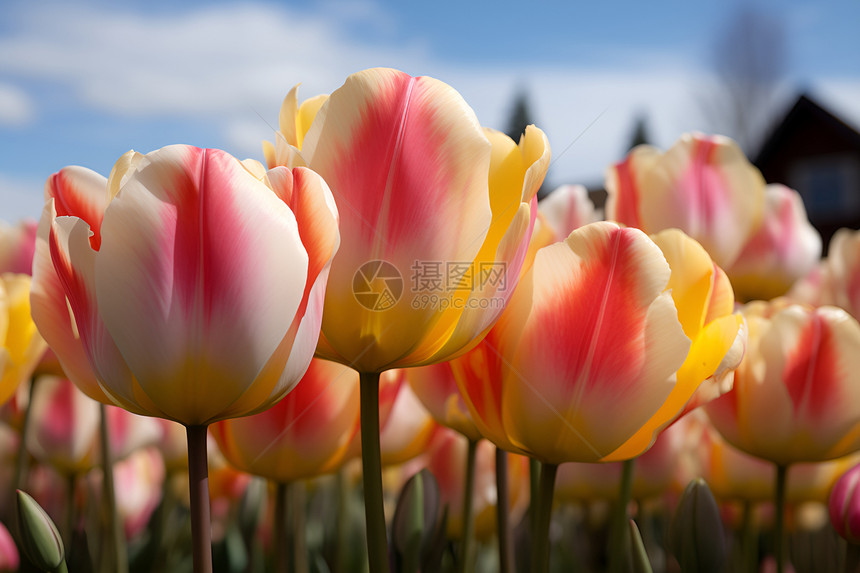 夏季美丽绽放的郁金香花海图片