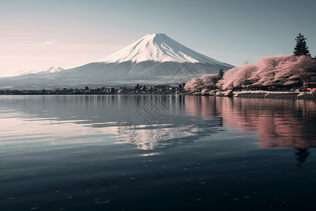 夏季旅游的富士山景观背景图片