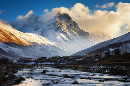日出时分的喜马拉雅山脉背景图片
