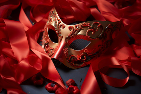 派对狂欢面具庆祝节日的红色面具背景