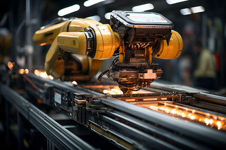 自动化生产车间复杂机械的自动化机械臂设计图片