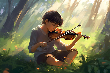 拉小提琴的男孩插画