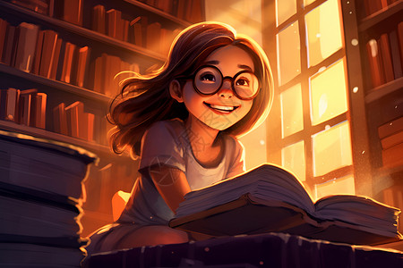 图书馆阅读的女孩背景图片
