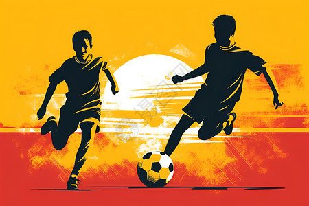 夕阳下踢足球的少年高清图片