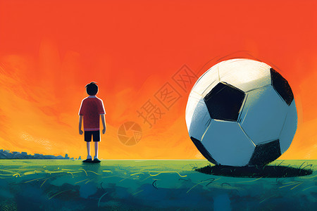 奔跑快乐草地上躺着的足球插画