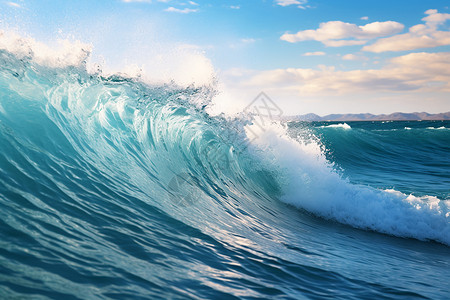 蓝色海洋海浪海洋中一大浪破背景