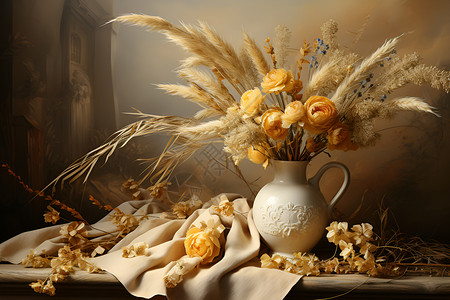 金黄色的麦秆花束背景图片