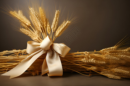 小麦捆上的丝带背景图片